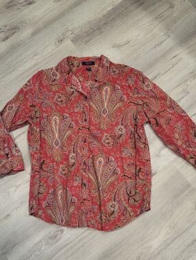 Chaps Coral Red Paisley Button-Down Shirt
